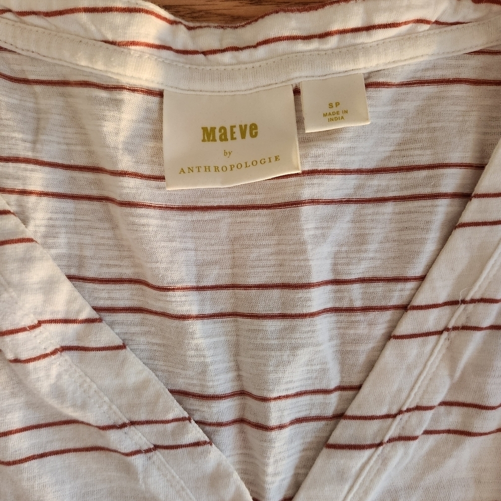 EUC Anthropologie Maeve Cream and Red Striped Blouse, Size S - Picture 2 of 6